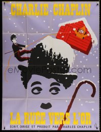 1s715 GOLD RUSH French 1p R1972 Charlie Chaplin classic, great Leo Kouper artwork!