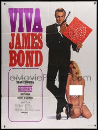 1s716 GOLDFINGER French 1p R1970 art of Sean Connery as James Bond with near-naked woman!