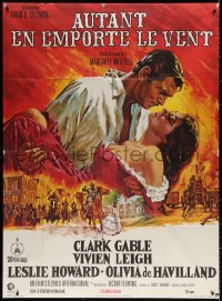 1s717 GONE WITH THE WIND French 1p R1970s Terpning art of Gable & Leigh over burning Atlanta!