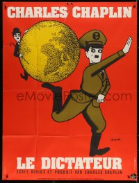 1s720 GREAT DICTATOR French 1p R1973 great Leo Kouper art of Charlie Chaplin, wacky WWII comedy!