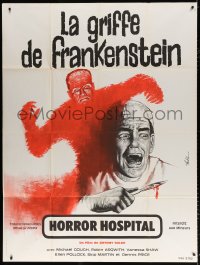 1s740 HORROR HOSPITAL French 1p 1973 Auble art of Michael Gough w/ scalpel & Frankenstein monster!