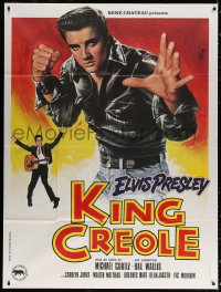 1s769 KING CREOLE French 1p R1980s great artwork of Elvis Presley in leather jacket by Jean Mascii!