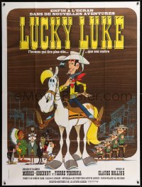 1s812 LUCKY LUKE French 1p 1971 great cartoon art of the smoking cowboy hero on his horse!