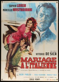 1s828 MARRIAGE ITALIAN STYLE French 1p 1964 de Sica, Crovato art of Sophia Loren & Mastroianni!