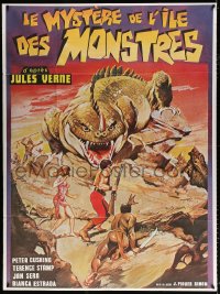 1s849 MYSTERY ON MONSTER ISLAND French 1p 1983 different fantasy art with giant lizard, rare!