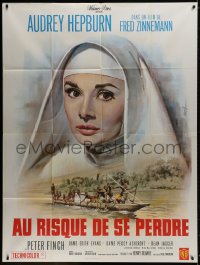 1s860 NUN'S STORY French 1p R1960s different art of missionary Audrey Hepburn by Jean Mascii!