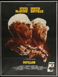 1s872 PAPILLON French 1p 1974 great Tom Jung art of prisoners Steve McQueen & Dustin Hoffman!!