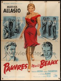 1s887 POOR BUT BEAUTIFUL French 1p 1958 Grinsson art of sexy Marisa Allasio between two guys, rare!
