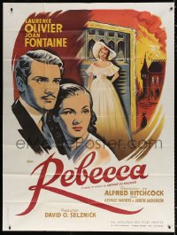 1s903 REBECCA French 1p R1970s Hitchcock, Grinsson art of Laurence Olivier & Joan Fontaine!