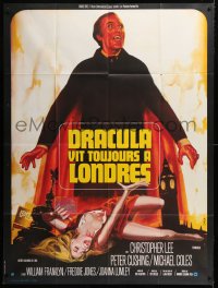 1s917 SATANIC RITES OF DRACULA French 1p 1974 different Landi art of vampire Christopher Lee & girl!