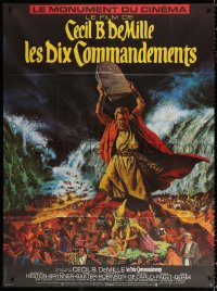 1s950 TEN COMMANDMENTS French 1p R1970s Cecil B. DeMille classic, art of Charlton Heston w/tablets!