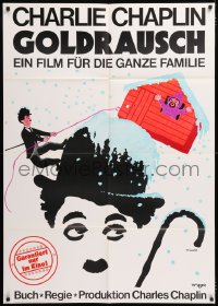 1s117 GOLD RUSH German 33x47 R1969 Charlie Chaplin classic, wonderful art by Leo Kouper!
