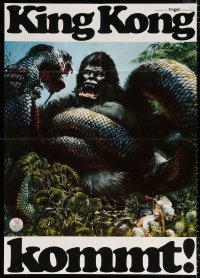 1s119 KING KONG teaser German 33x47 1976 art of the BIG ape fighting enormous snake by John Berkey!