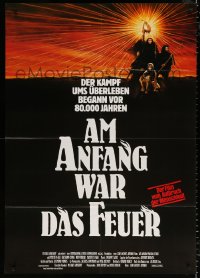 1s122 QUEST FOR FIRE art style German 33x47 1982 Jean-Jacques Annaud, cool art of cavemen!