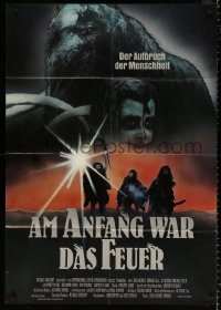 1s121 QUEST FOR FIRE German 33x47 1982 Jean-Jacques Annaud, different photo of prehistoric cavemen!