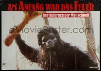 1s124 QUEST FOR FIRE teaser German 33x47 1982 Jean-Jacques Annaud, prehistoric ape attacking!
