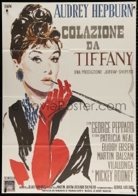 1s537 BREAKFAST AT TIFFANY'S 39x55 Italian commercial 2000s Brini art of Hepburn from original 2p!