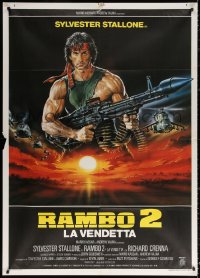 1s504 RAMBO FIRST BLOOD PART II Italian 1p 1985 different Casaro art of Sylvester Stallone w/ gun!