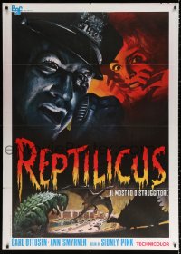 1s508 REPTILICUS Italian 1p R1972 cool different art of terrified people over dinosaurs in city!