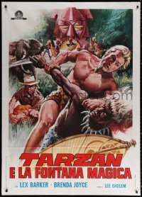 1s531 TARZAN'S MAGIC FOUNTAIN Italian 1p R1970s different art of Lex Barker attacking native man!