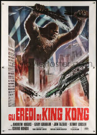 1s389 DESTROY ALL MONSTERS Italian 2p R1977 different Ferrari art of King Kong destroying city!