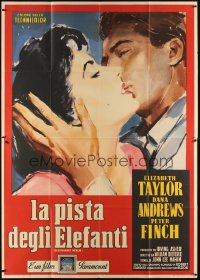 1s392 ELEPHANT WALK Italian 2p 1954 different art of Liz Taylor & Peter Finch kissing by Casaro!