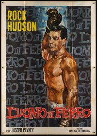 1s402 IRON MAN Italian 2p R1966 best completely different art of boxer Rock Hudson top-billed!