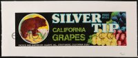 1s024 SILVER TIP linen 4x13 crate label 1960s California grapes from Strathmore, grizzly bear art!