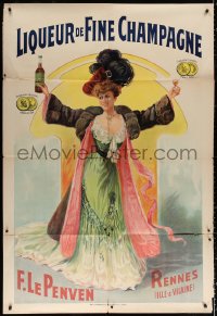 1s542 LIQUEUR DE FINE CHAMPAGNE 41x61 French advertising poster 1906 cool art of a woman w/ booze!
