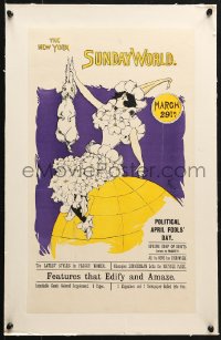 1s101 NEW YORK WORLD linen 11x19 special poster March 29, 1896 art of woman holding rabbit!
