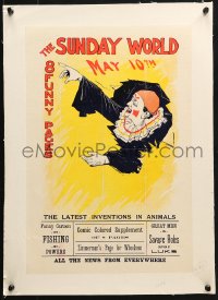 1s103 NEW YORK WORLD linen 12x18 special poster May 10, 1896 art of clown laughing at funny pages!