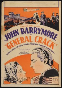 1s288 GENERAL CRACK WC 1929 close up artwork of mercenary John Barrymore & gypsy wife Marian Nixon!