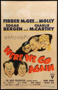 1s295 HERE WE GO AGAIN WC 1942 art of Edgar Bergen & Charlie McCarthy, Fibber McGee & Molly!