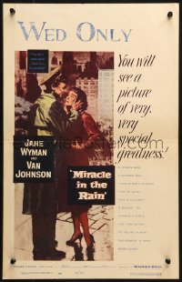 1s317 MIRACLE IN THE RAIN WC 1956 great romantic art of Jane Wyman & Van Johnson!