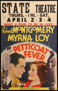 1s330 PETTICOAT FEVER WC 1936 Robert Montgomery, Myrna Loy, what a pair to be in love, rare!