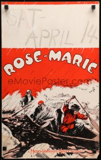 1s340 ROSE-MARIE WC 1928 great art of Joan Crawford & men canoeing on raging river, ultra rare!