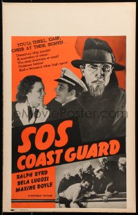1s349 SOS COAST GUARD WC 1942 cool art of mad scientist Bela Lugosi + photos of Ralph Byrd!