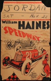 1s350 SPEEDWAY WC 1929 William Haines, wonderful Indianapolis 500 car racing art, ultra rare!