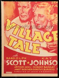 1s363 VILLAGE TALE WC 1935 art of Randolph Scott & Kay Johnson, from the author of State Fair!