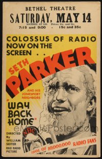 1s366 WAY BACK HOME WC 1932 Seth Parker, colossus of NBC radio now on the screen, but no Bette Davis