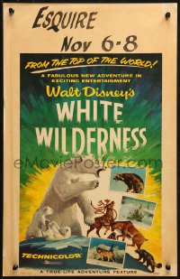 1s369 WHITE WILDERNESS WC 1958 Disney, cool art of polar bear & arctic animals on top of world!
