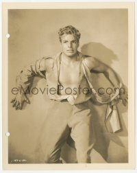 1t352 FLASH GORDON chapter 1 8x10.25 still 1936 Buster Crabbe with open shirt backed against wall!