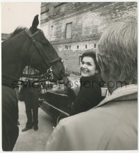 1t486 JACQUELINE KENNEDY ONASSIS deluxe 8x8.75 news photo 1979 c/u with police horse by Ron Galella!