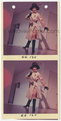 1t038 OUR MAN FLINT color 5x10 contact sheet 1966 Gila Golan wearing trench coat & not much else!