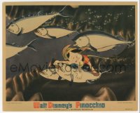 1t755 PINOCCHIO 8x10 LC 1940 Disney classic cartoon, c/u swimming with fish inside whale!