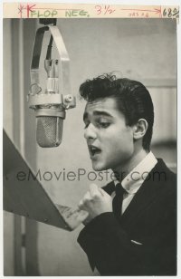 1t815 SAL MINEO 6.75x10 music publicity still 1950s at microphone recording a song at Columbia!