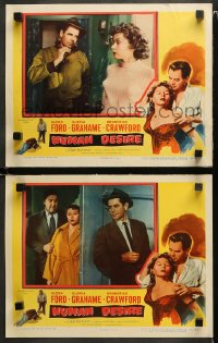 1w863 HUMAN DESIRE 2 LCs 1954 Glenn Ford, Gloria Grahame born to be bad, kissed & to make trouble!
