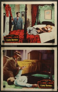 1w865 I LOVE TROUBLE 2 LCs 1947 Franchot Tone with sexy Adele Jergens and unconscious guy!