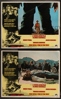 1w904 ONCE UPON A TIME IN THE WEST 2 LCs 1969 Bronson through Fonda's legs, Cardinale & bodies, Leone!