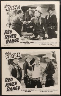 1w916 RED RIVER RANGE 2 LCs R1953 John Wayne grabbing bad guys close up, The Three Mesquiteers!